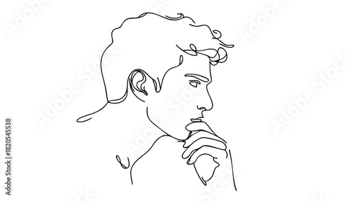 Single line drawing in modern minimalist style of lonely figure conveying isolation and solitude 