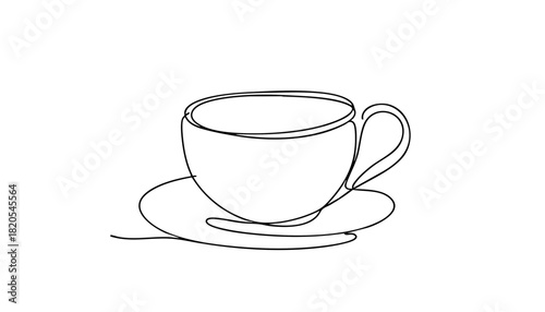  Single line drawing in modern minimalist style of empty coffee cup conveying loneliness  with copy space