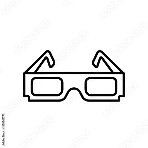 Simple black and white line icon of 3d glasses for viewing stereoscopic movie or entertainment on vector illustration