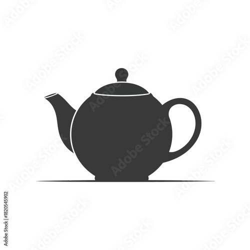 Simple black silhouette icon of a classic round teapot with a handle and lid, vector illustration