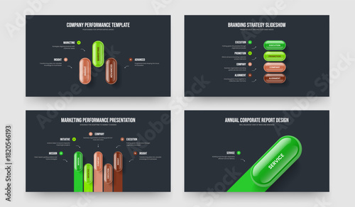 Company Plan 3 4 5 1 Step Infographic Slideshow Design Collection. Business Briefing Three Four Five One Element Diagram Presentation Template Vector Illustration Set.