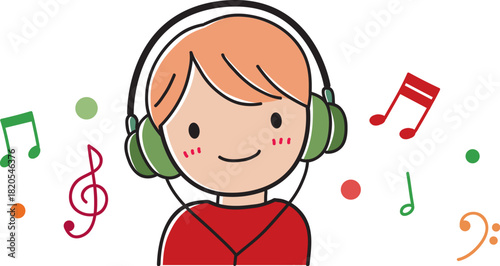 ヘッドフォンで音楽を聴いている子