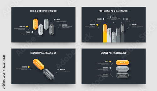 Advertising Review 4 5 2 3 Step Diagram Frame Template Bundle. Enterprise Plan Four Five Two Three Element Infographic Slideshow Design Vector Illustration Set.