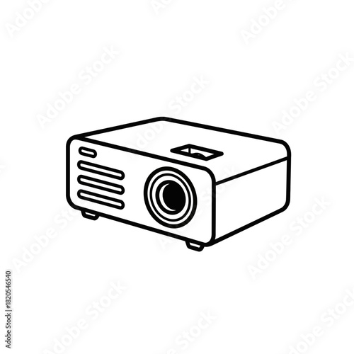 Simple black and white line art icon of a digital projector vector illustration
