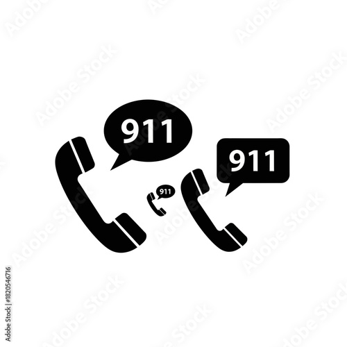 Black and white icon graphic representing multiple phone calls to emergency service number 911 vector illustration