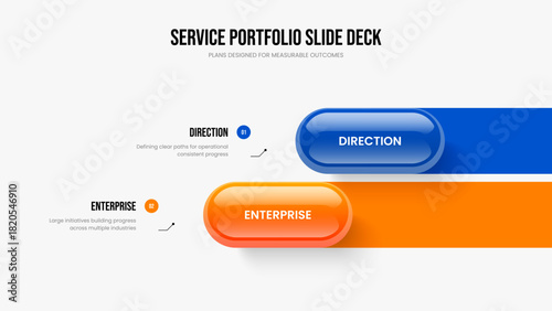 Enterprise Review 2 Step Diagram Slide Layout. Visual Analysis Two Element Infographic Presentation Template. Product Plan Slideshow Design Vector Illustration.