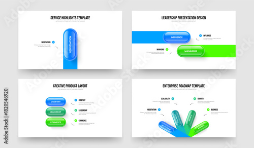 Business Overview One Two Three Four Step Infographic Presentation Template Vector Illustration Set. Digital Profile 1 2 3 4 Option Diagram Slideshow Layout Collection.
