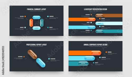 Marketing Innovation Four Five Two Three Option Infographic Presentation Template Vector Illustration Collection. Market Growth 4 5 2 3 Step Diagram Slideshow Design Bundle.