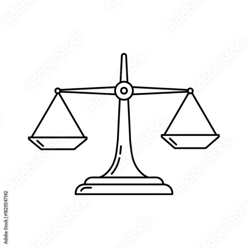 Simple line art icon of a balance scale representing justice, law, equality, and measurement, vector illustration