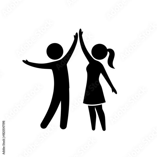 Black silhouette icon of a man and woman giving each other a high five, vector illustration