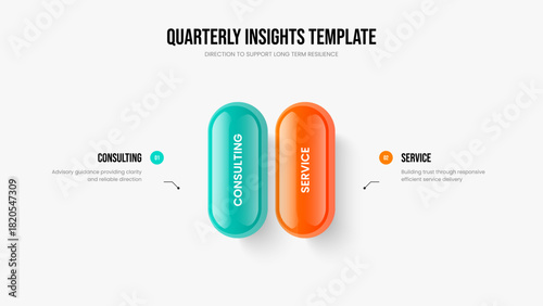 Service Introduction 2 Element Diagram Slideshow Template. Digital Portfolio Presentation Layout Vector Illustration. Product Proposal Two Step Infographic Slide Design.