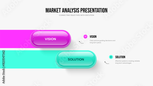 Corporate Report Presentation Template Vector Illustration. Creative Innovation 2 Element Infographic Slideshow Design. Investor Introduction Two Option Diagram Frame Layout.