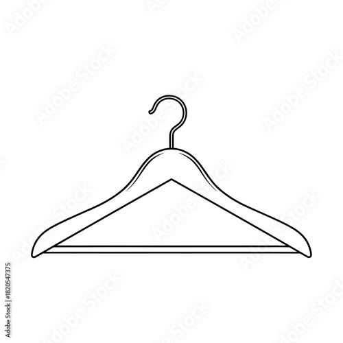 Outline drawing of a simple wooden clothes hanger with a hook, vector illustration