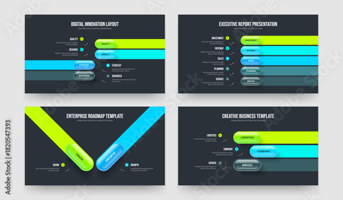 Corporate Plan 4 5 2 3 Option Infographic Slideshow Template Set. Service Launch Four Five Two Three Element Diagram Frame Layout Vector Illustration Bundle.