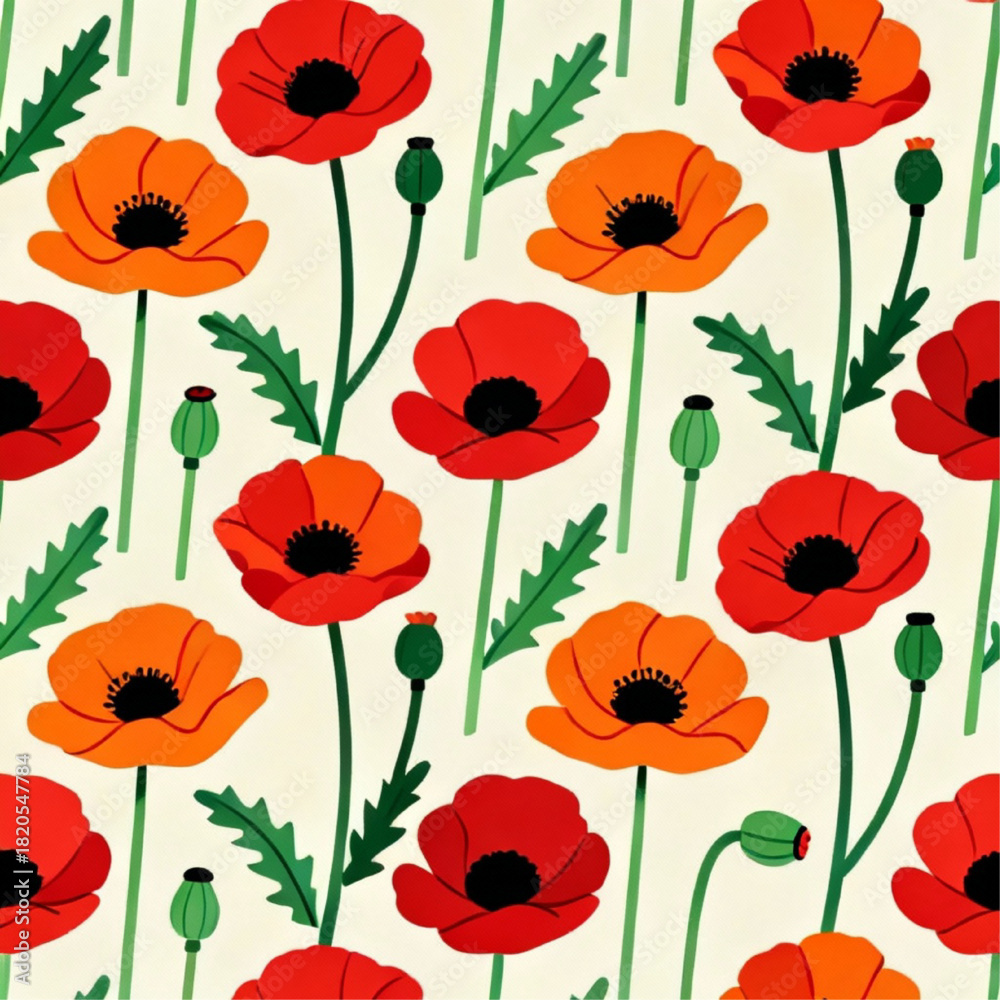 Fototapeta premium red_orange_poppies_vector_pattern