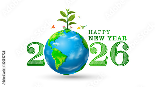 Happy New Year 2026 with eco creative concept design.