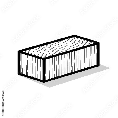 Simple line art illustration of a rectangular block or brick shape with hatching texture, vector illustration