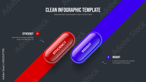 Visual Visualization 2 Option Diagram Slideshow Layout. Corporate Profile Two Step Infographic Slide Design. Advertising Insight Frame Template Vector Illustration.