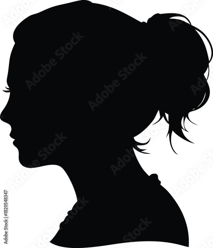 A striking silhouette of a woman s profile with hair tied up in