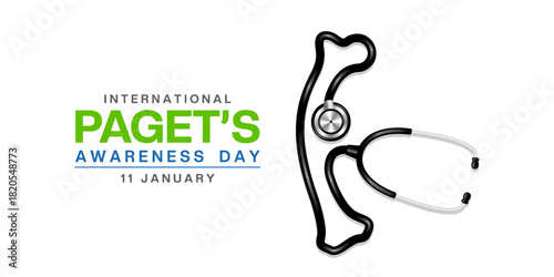 January 11 is International Pagets Awareness Day. Bone shape stethoscope. Great for cards, banners, posters, social media and more. White background.   