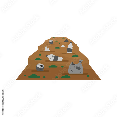 Environmental pollution: littered ground with plastic waste & cans