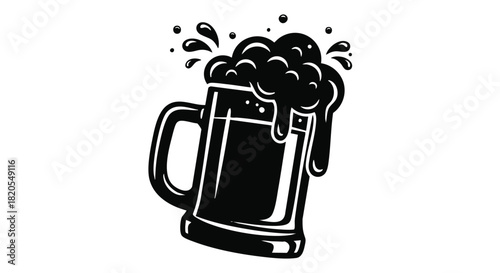 Classic overflowing beer mug graphic with frothy foam and splashes
