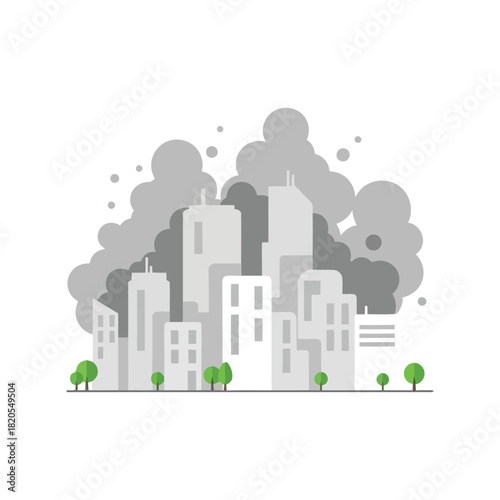 Urban air pollution icon: city smog, industrial emissions vector