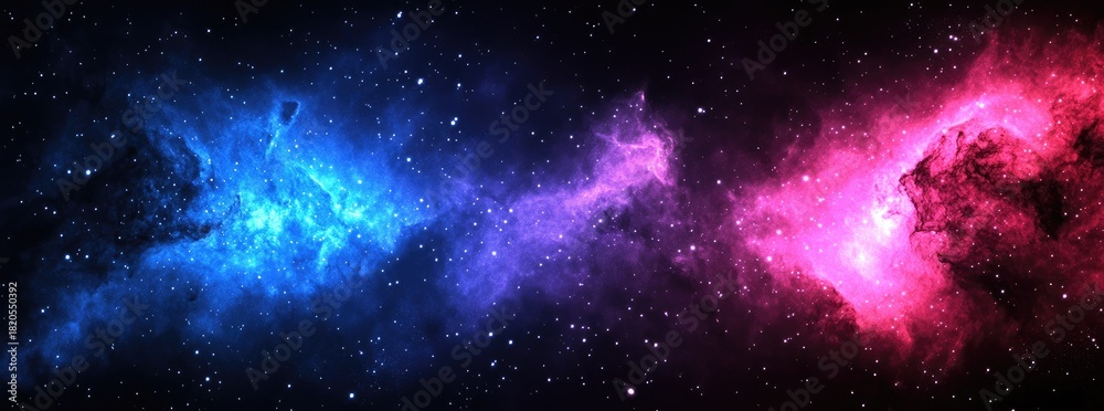 Fototapeta premium Blue, pink, purple nebulae against starry black space