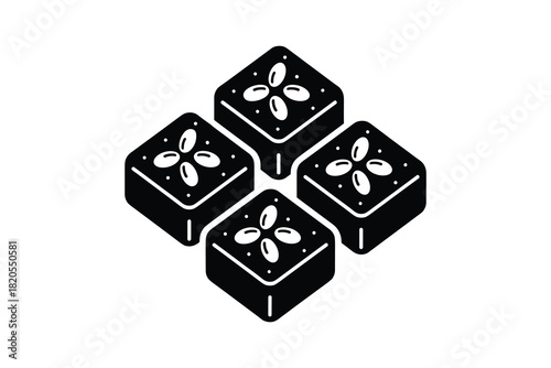 Black and white symbol of four square items. Decorative elements with unique patterns. Graphic icon collection.