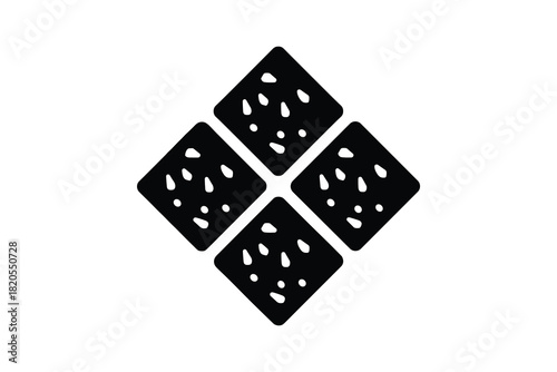 Black and white symbol of four square items. Speckled patterns. Graphic icon collection with unique elements.