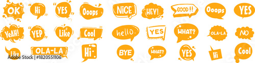 Hand drawn Common and talk speech bubbles with love message color vector bundle set. 