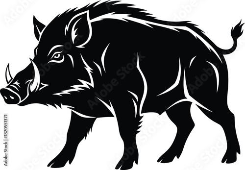 Black wild boar vector illustration aggressive hog animal silhouette eps