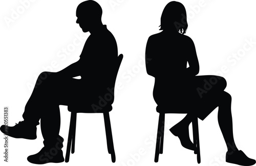 Two individuals are depicted in silhouette seated in chairs facing away from each