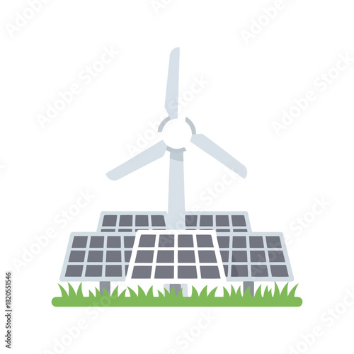 Green energy icon: solar power & wind turbine sustainable future