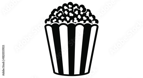 Classic striped popcorn bucket icon for cinema entertainment