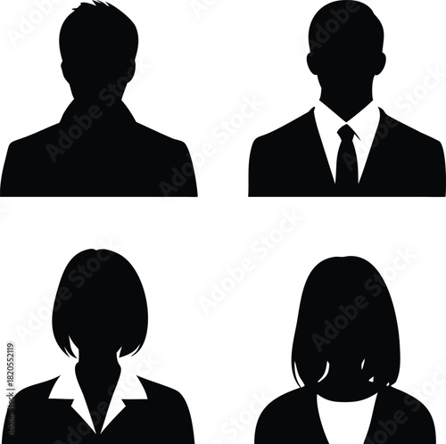 Four anonymous silhouettes of people two men and two women in formal attire