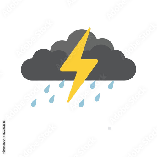 Thunderstorm icon: lightning bolt, rain cloud, weather forecast vector