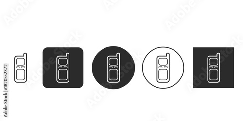 Retro cell phone line icon set | Old vintage mobile phone vector design elements | Classic bar phone outline symbol for apps | Monochromatic 90s telecommunication device pictogram