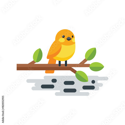 Cute minimalist yellow bird on branch flat design vector