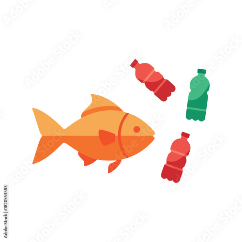 Ocean plastic pollution threatens marine life vector