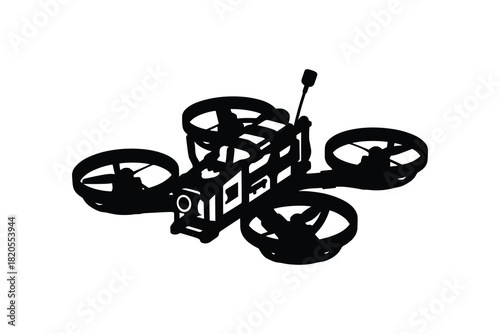 Compact drone with propeller guards and camera. Ideal for FPV racing and aerial photography, a vector design
