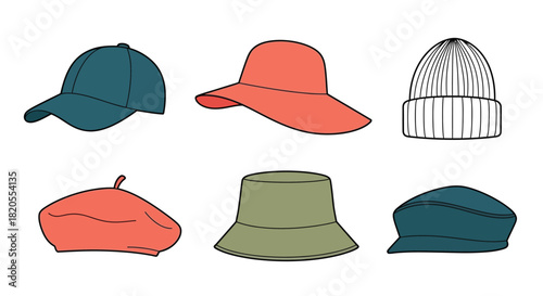 Illustration of different types of hats fashion and accessories