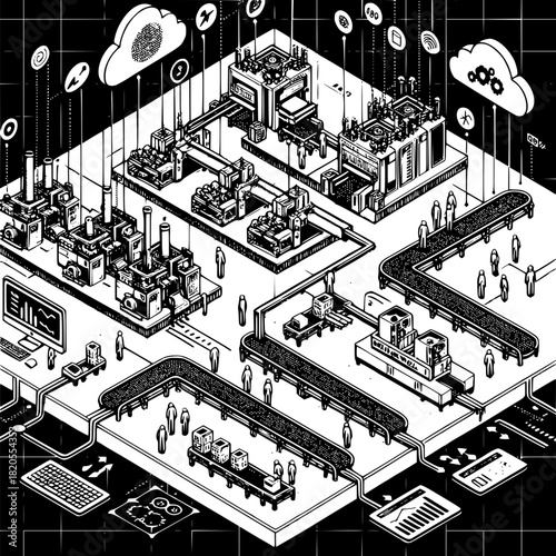 Digital twin factory showing real-time synchronization between physical manufacturing floor and virtual simulation for Industry 4.0
