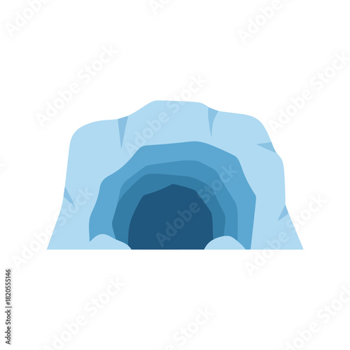 Deep blue ice cave grotto entrance vector illustration