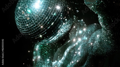 Glittering disco ball figure dancing against transparent background