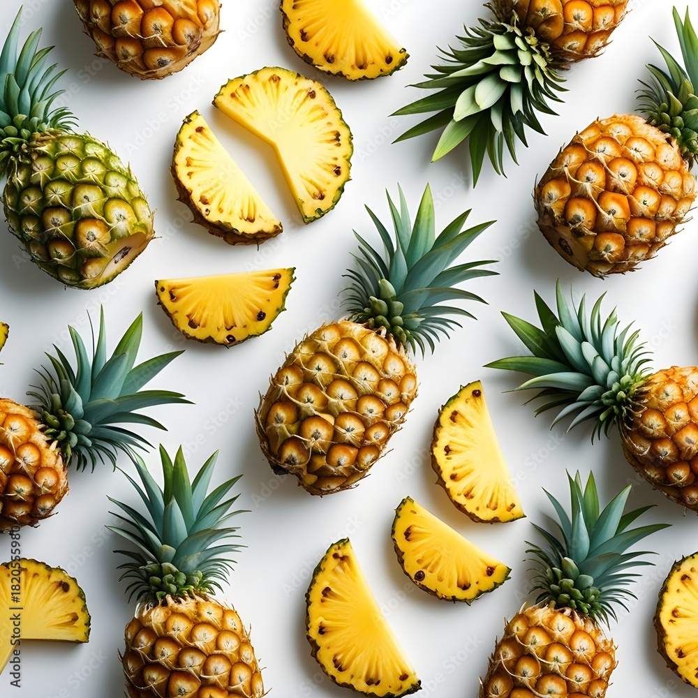 Fototapeta premium background pattern design with set of organic pineapple