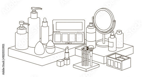 Makeup beauty products illustration for skincare and cosmetics