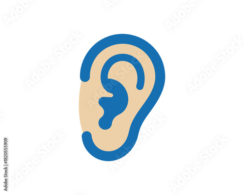 Ear graphic icon. Human sense organ. hearing symbol. auditory element. listen sign.