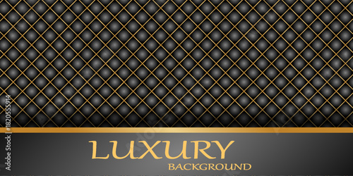 Luxury hexagonal abstract black metal background with golden light lines. Dark 3d geometric texture illustration. Bright grid pattern.