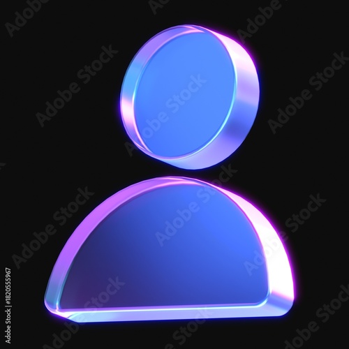 3d rendering of glowing user symbol in the dark. 3d icon with neon retro light. 3d illustration with glass gradient material	
